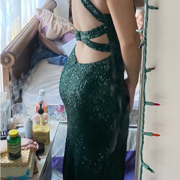 La Femme Emerald Green Sequined Gown - MAKE AN OFFER - Picture 8 of 11